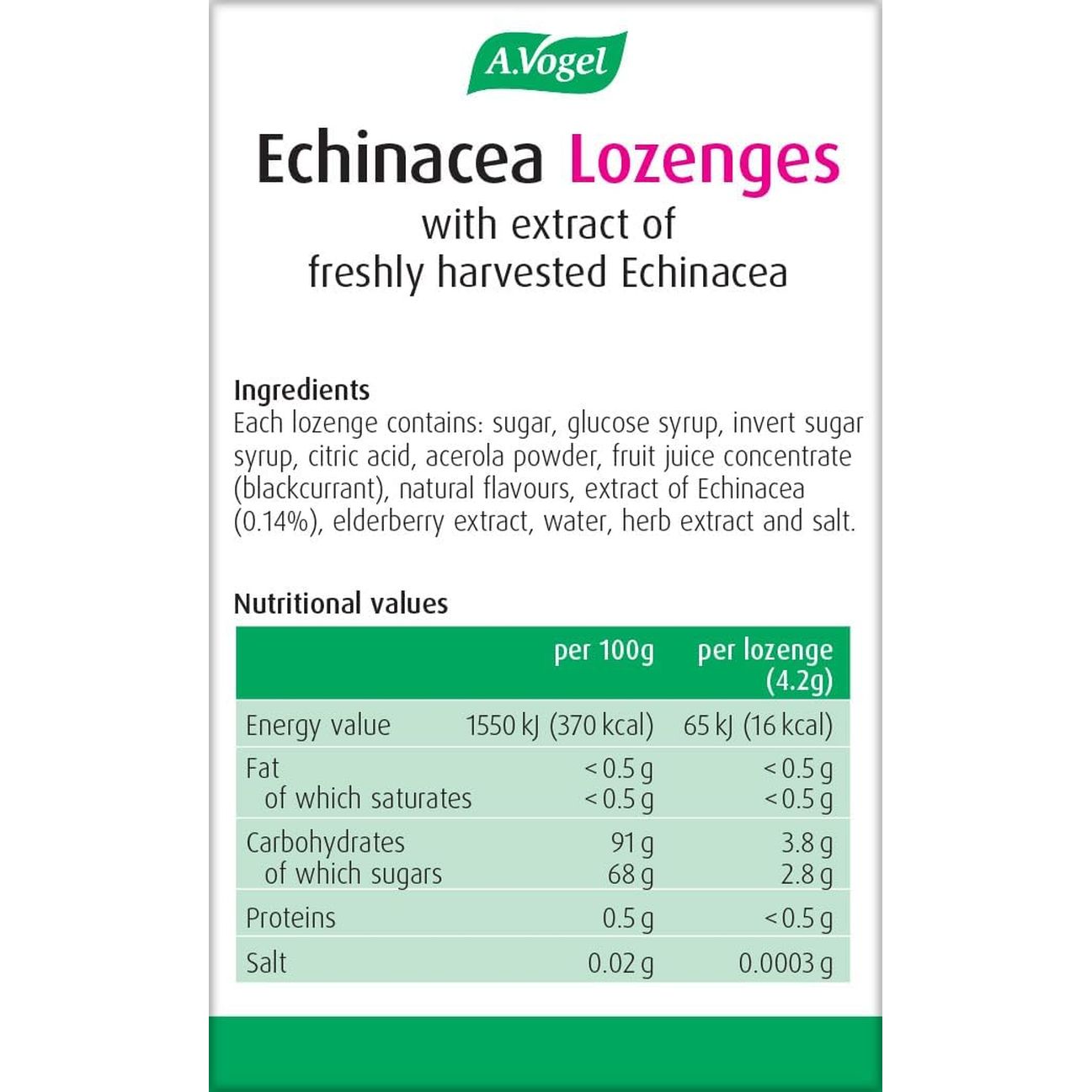 A.Vogel Echinacea Lozenges | Extract of Freshly Harvested Echinacea | Blend of Other Herbs | Suitable for Vegetarians | New Blackcurrant Flavour | 40G