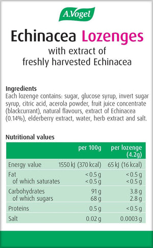 A.Vogel Echinacea Lozenges | Extract of Freshly Harvested Echinacea | Blend of Other Herbs | Suitable for Vegetarians | New Blackcurrant Flavour | 40G