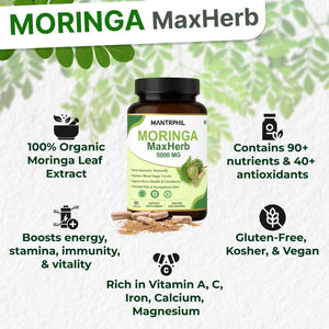 Moringa Capsules 5000Mg - 2 -Month Supply | 60 High-Strength Moringa Capsules | Pure Potent Leaf Extract - No Additives | Vegan, Non-Gmo & Lab-Tested