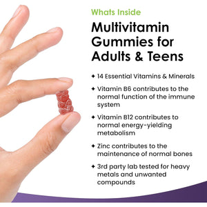 Multivitamin Gummies High Strength for Men Women - Vegetarian +14 Essential Vitamins & Minerals - Gluten Free, Non-Gmo Multi Vitamins Chewable Adults Vitamin C a D E B12 B6 & Biotin, Zinc & Iodine