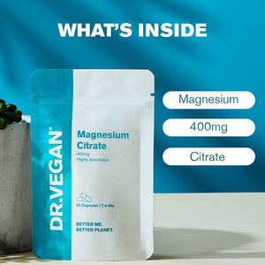 Daily Magnesium Citrate 400Mg of Elemental Magnesium | Support Healthy Bones and Muscles | 60 Vegan Capsules | Two-A-Day | DR.VEGAN