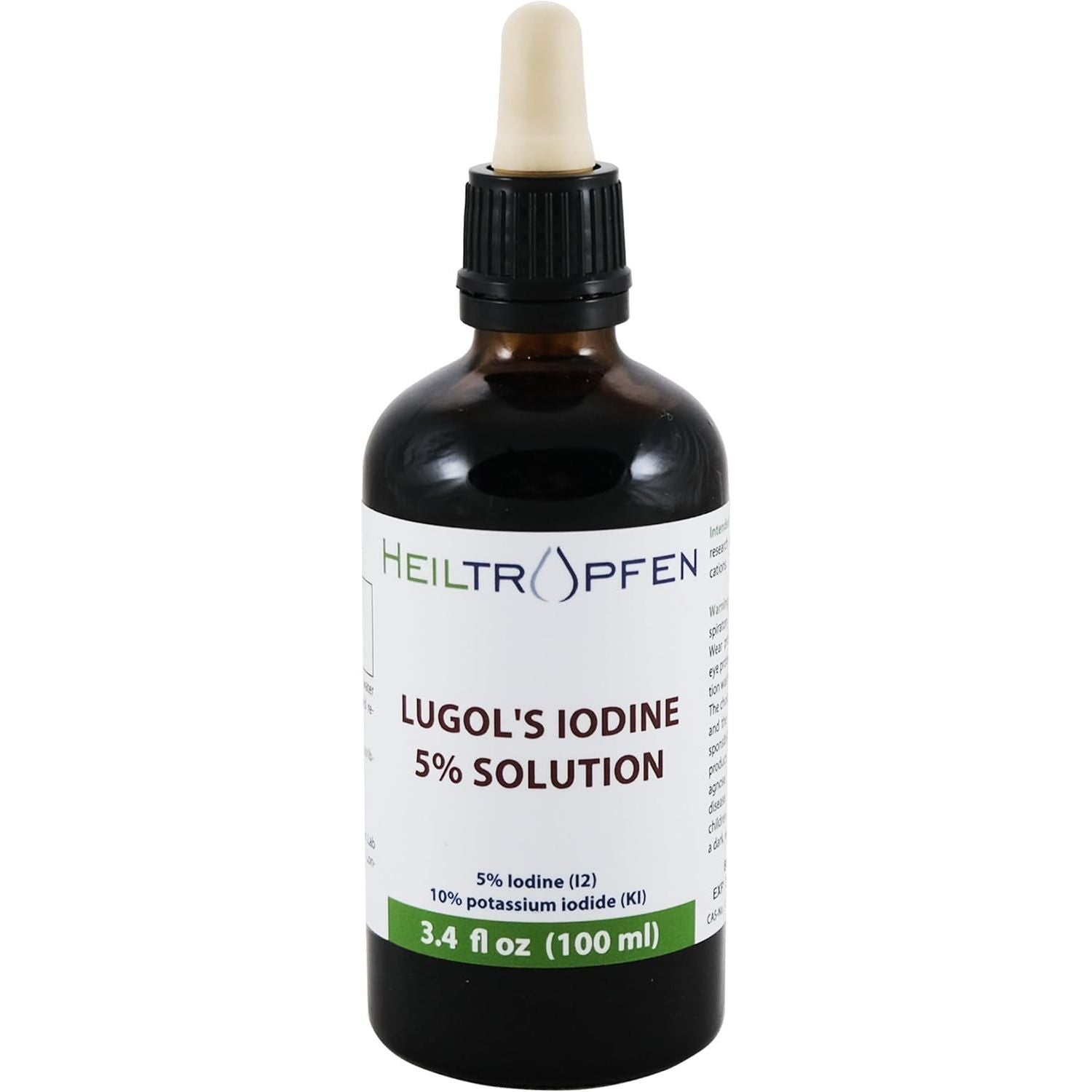 Lugols Iodine Solution 5% 3.4 Oz - 100 Ml | 15% Liquid Formulation | Liquid Drops | Thyroid Support | Made with 5 Percent Iodine and 10% Potassium Iodide | Heiltropfen®