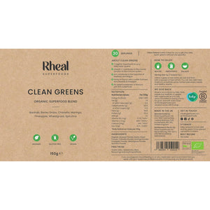 Rheal Clean Greens 150G | 30 Servings | Daily Source of Nutritious Greens | Supports Energy, Immunity & Digestion | 100% Organic & Gluten Free | Plant Based | Certified B Corp