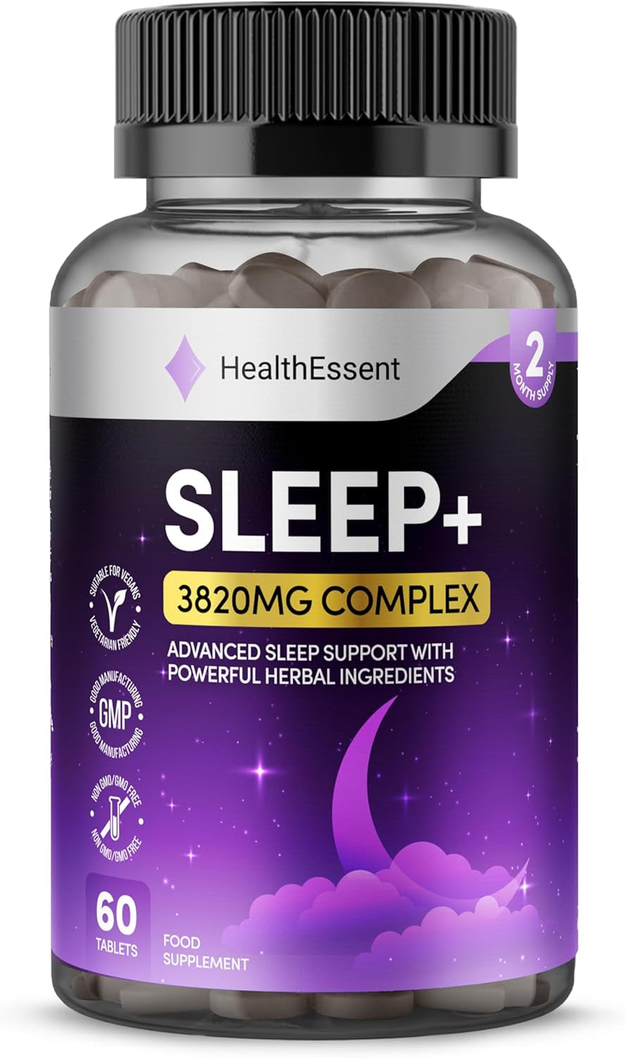 Sleeping Tablets 3820Mg Complex with Valerian Root, Ashwagandha, Magnesium, L-Theanine, Motherwort, Chamomile & Vitamin B6, High Strength Sleep Support Supplement - 60 Tablets by Healthessent