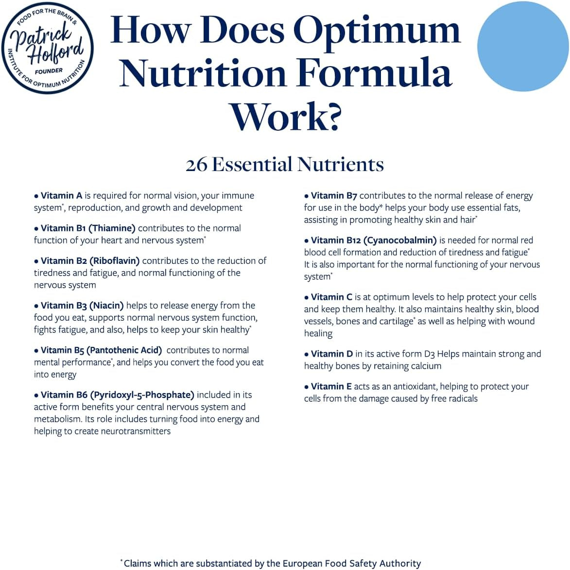 Patrick HOLFORD Optimum Nutrition Formula/The Ultimate, Multi-Vitamin & Mineral Supplement/For Daily & Long-Term Health / 24 Nutrients/Naturally Sourced / 60 Tablets/Vegan/For Women & Men