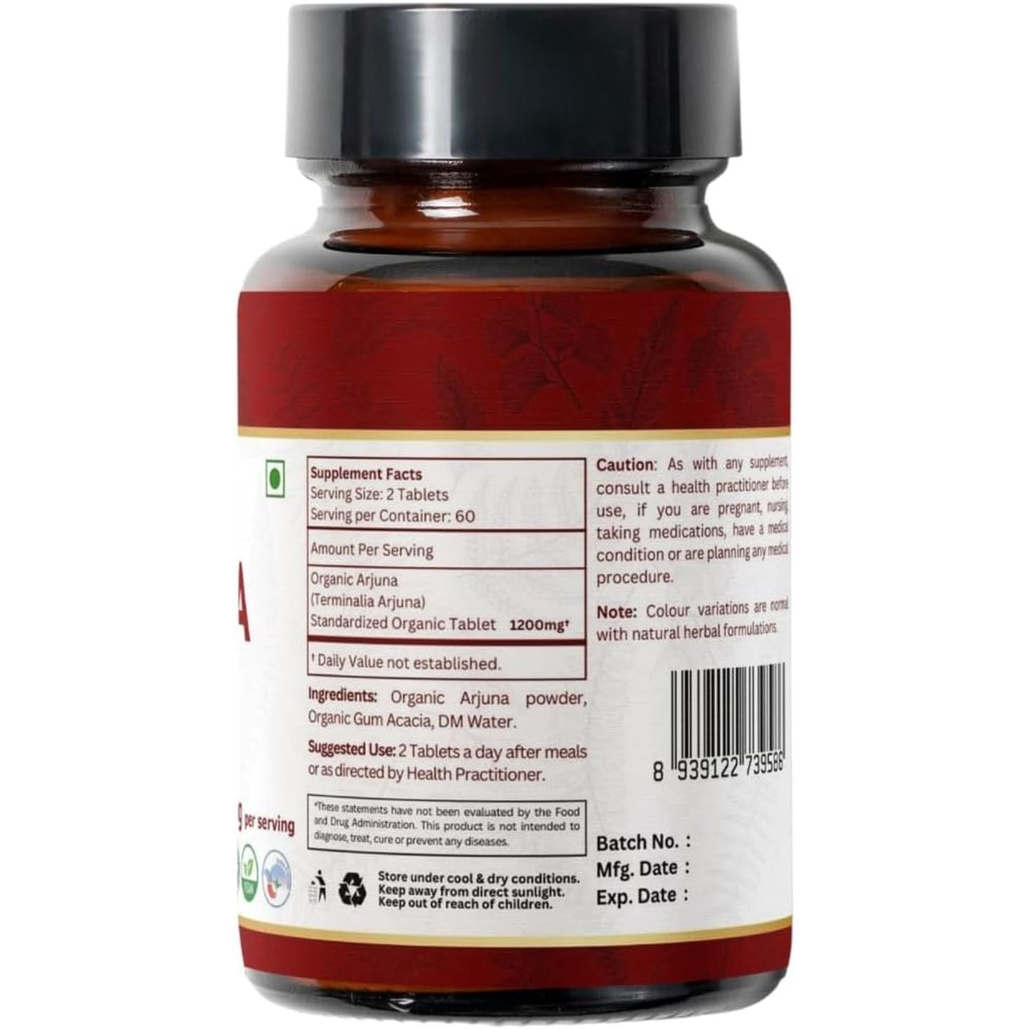 ORGANIC SPREE ARJUNA 120 Tablets | Terminalia Arjuna (Arjuna) | USDA Organic Certified | Organic and Natural 120Tab (1)