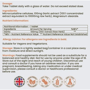 Garlic Extract 10,000Mg - 120 Tablets - High Strength - Heart Health Vegan