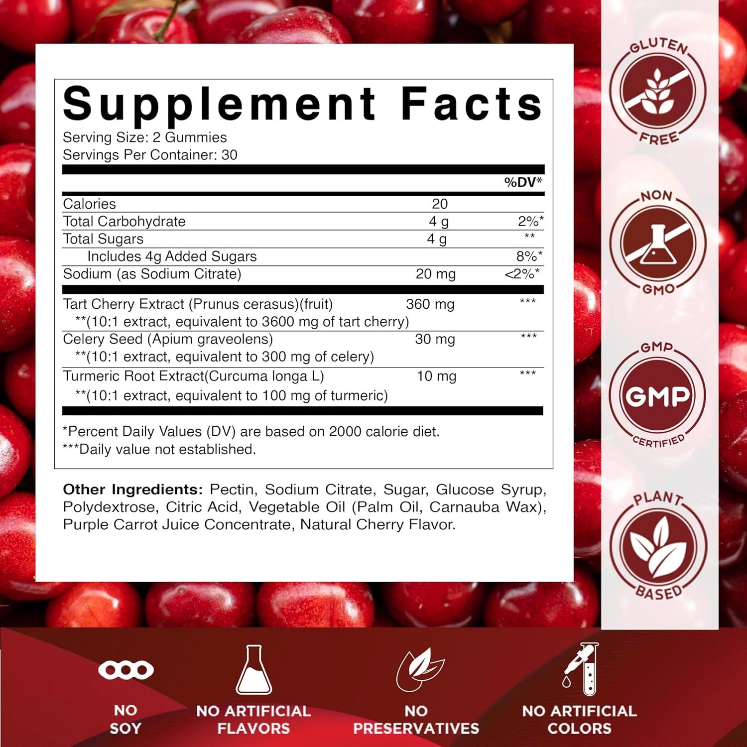 Vitamatic Tart Cherry with Celery Seed Gummies - 4000 Mg Serving - Powerful Uric Acid Cleanse for Joint Comfort, Healthy Sleep Cycles & Muscle Recovery