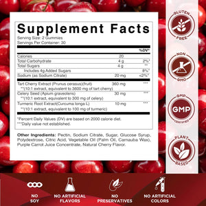 Vitamatic Tart Cherry with Celery Seed Gummies - 4000 Mg Serving - Powerful Uric Acid Cleanse for Joint Comfort, Healthy Sleep Cycles & Muscle Recovery