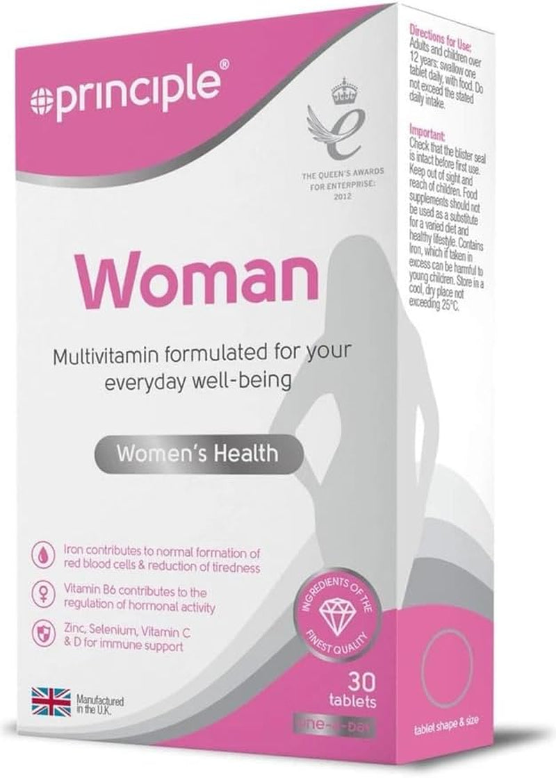Principle Woman Multivitamin – 30 Tablets | One-A-Day Supplement for Women | with Iron, Folic Acid, Vitamin D & B12 | Supports Energy, Immunity & Hormonal Balance | Made in the UK