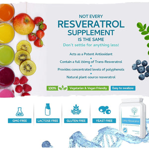 Ultra-Resveratrol 150Mg 90 Capsules - High Strength 150Mg Trans Resveratrol - High Potency Targeted Release Antioxidant Supplement