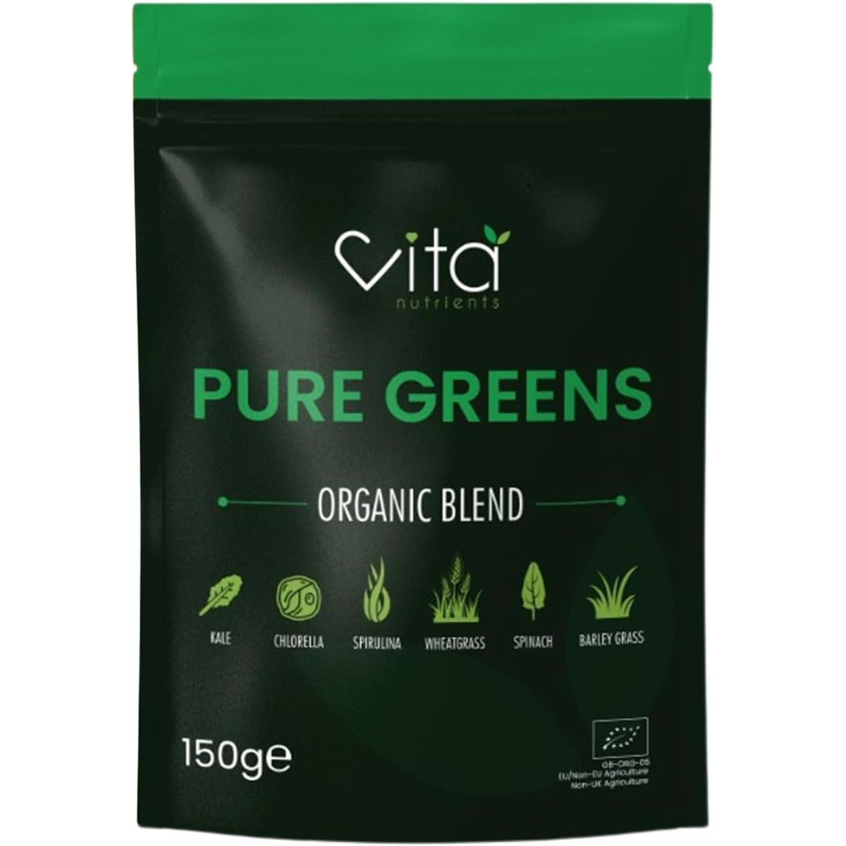 Pure Greens Superfood Powder 150G - Premium Organic Blend of 6 Plant Based Super Greens - Vegan & Gluten Free - Vitamin Fibre & Mineral Rich Formula - Made in the UK