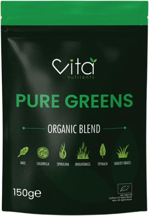 Pure Greens Superfood Powder 150G - Premium Organic Blend of 6 Plant Based Super Greens - Vegan & Gluten Free - Vitamin Fibre & Mineral Rich Formula - Made in the UK