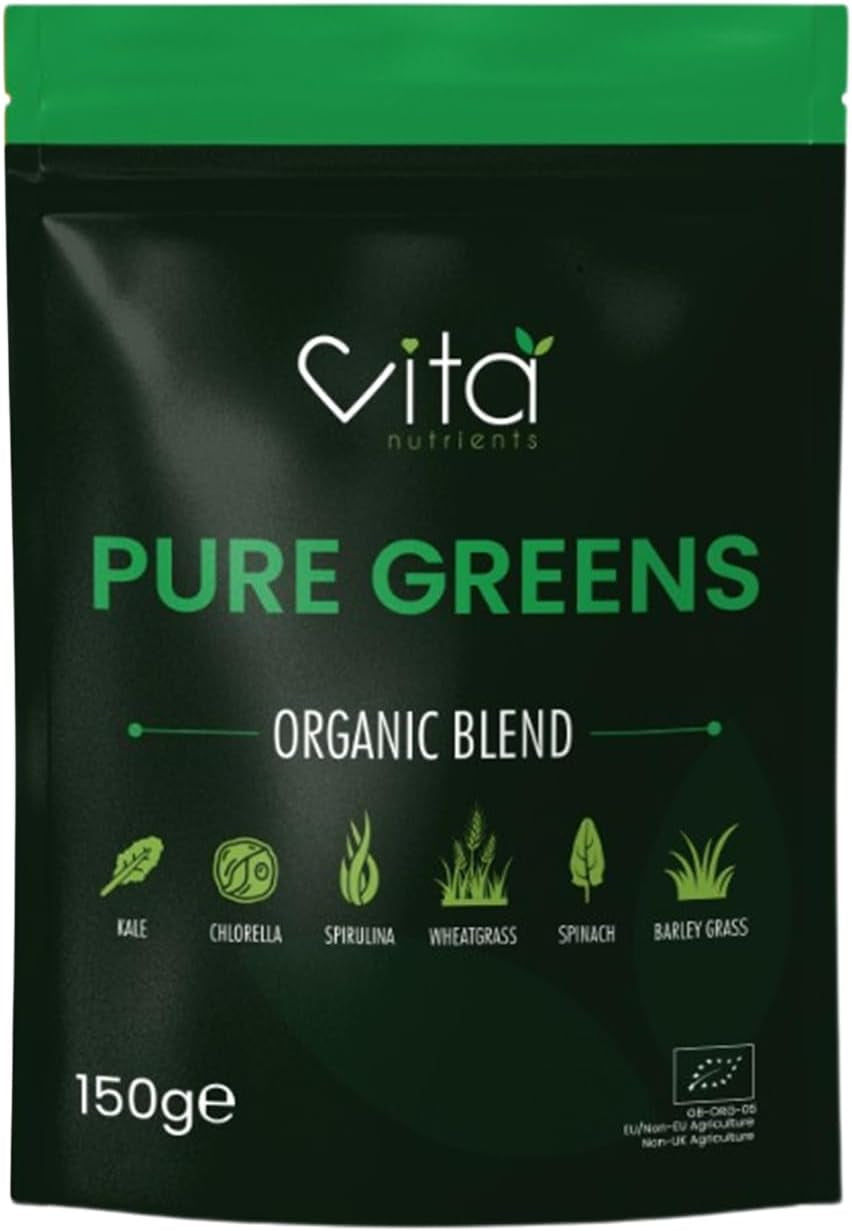 Pure Greens Superfood Powder 150G - Premium Organic Blend of 6 Plant Based Super Greens - Vegan & Gluten Free - Vitamin Fibre & Mineral Rich Formula - Made in the UK