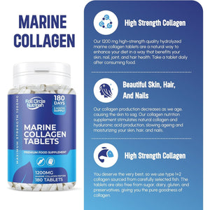 Marine Collagen Tablets 1200MG - 2400MG - 180 Days Supply - Marine Collagen Supplement