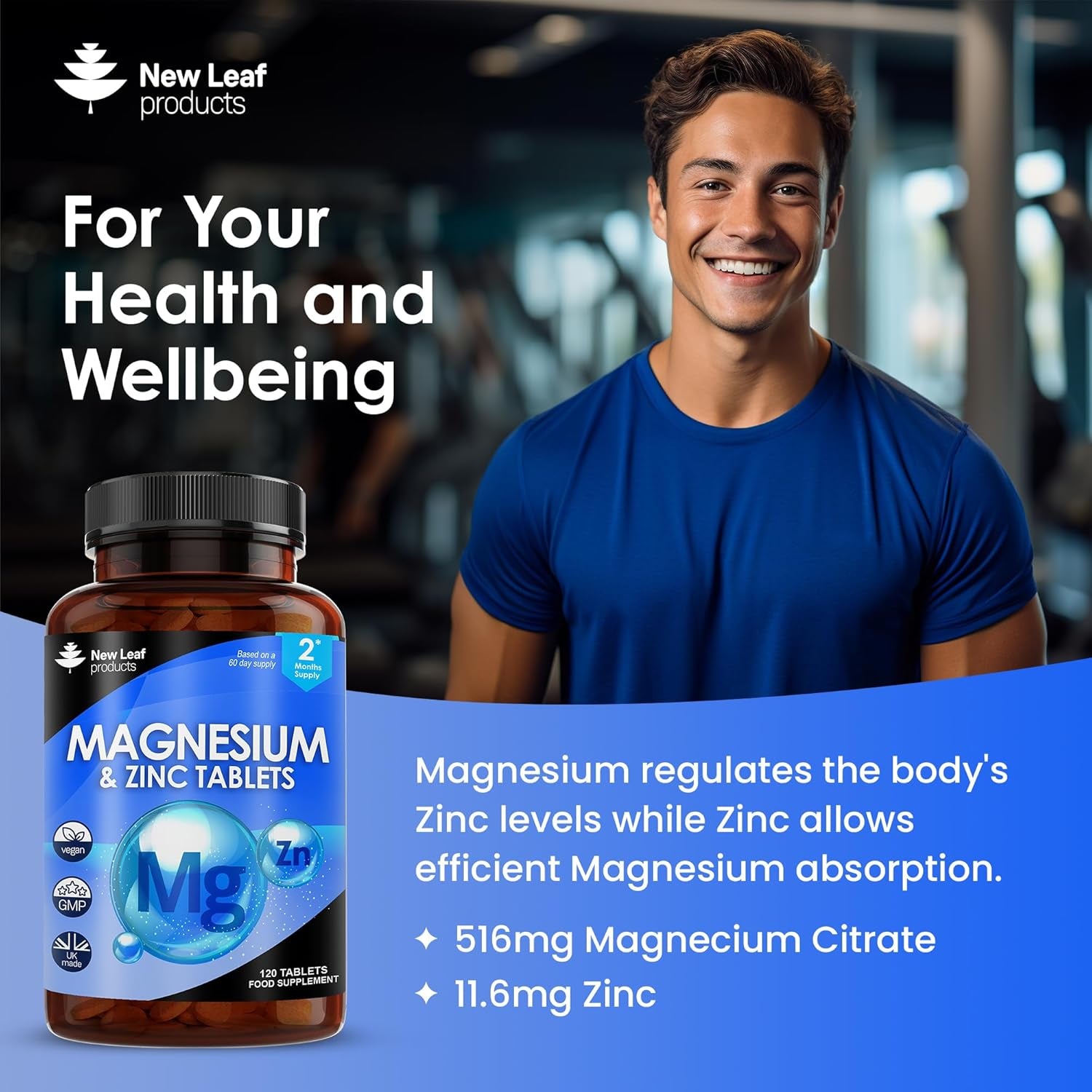 Magnesium Supplements 516Mg with Zinc - 120 Magnesium Tablets Supports Muscle Bone Health, Tiredness - High Strength Contributes to Many Health Factors Easy to Swallow Sleep Supplement (Not Capsules)