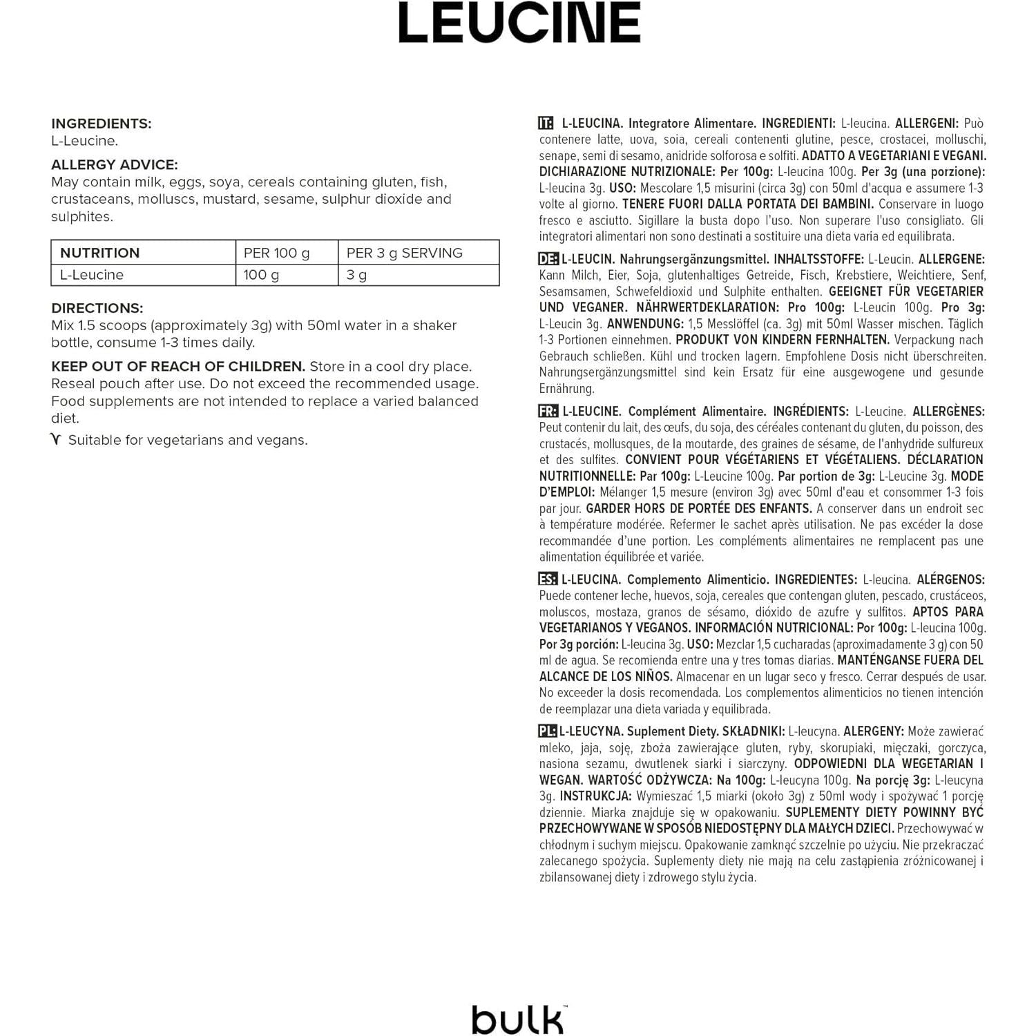Bulk Leucine Powder, 500 G, 166 Servings, Packaging May Vary