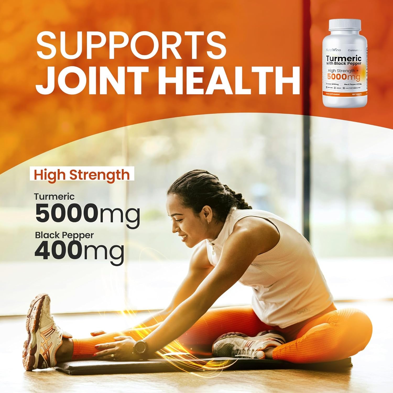 Turmeric Tablets 5000Mg with Black Pepper | 95% Curcumin Extract | 180 Easy to Swallow Tiny Turmeric and Black Pepper Tablets | Vegan & Cruelty-Free | Supplements for Men and Women by Nutrivino