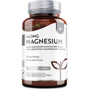Super Strength 1480Mg – 180 Vegan Magnesium Citrate Capsules Not Magnesium Tablets – High Absorption, Premium Magnesium Supplements – 90 Days Supply – Made in the UK by Nutravita