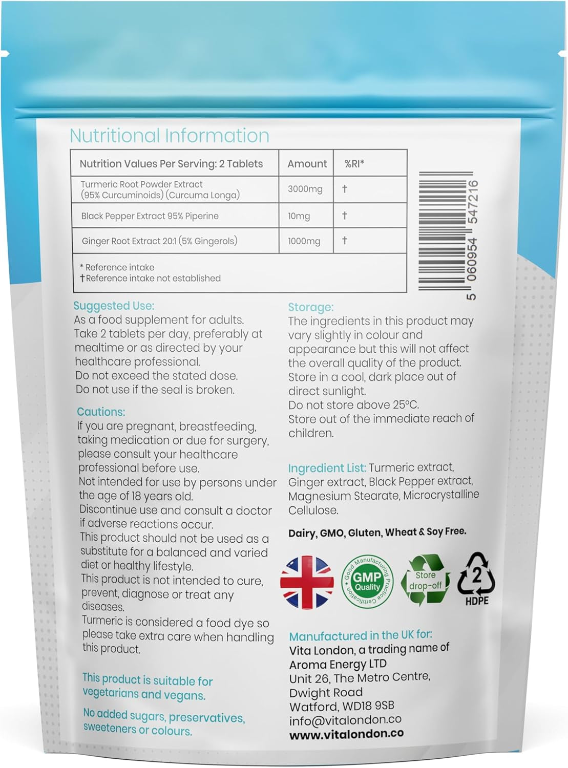 Turmeric Tablets 4000Mg | Turmeric Supplement with Added Black Pepper & Ginger | 120 High Strength Curcumin Tablet (Gummies, Not Capsule or Powder) | Vegan, Made in UK