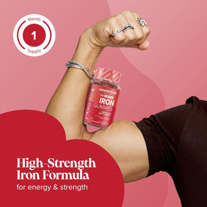 Iron Gummies with Vitamin C - 1-Month Supply - 20Mg High Strength Alternative to Iron Tablets & Drops - Supplements for Women & Men - Immune System & Energy Booster - Novomins