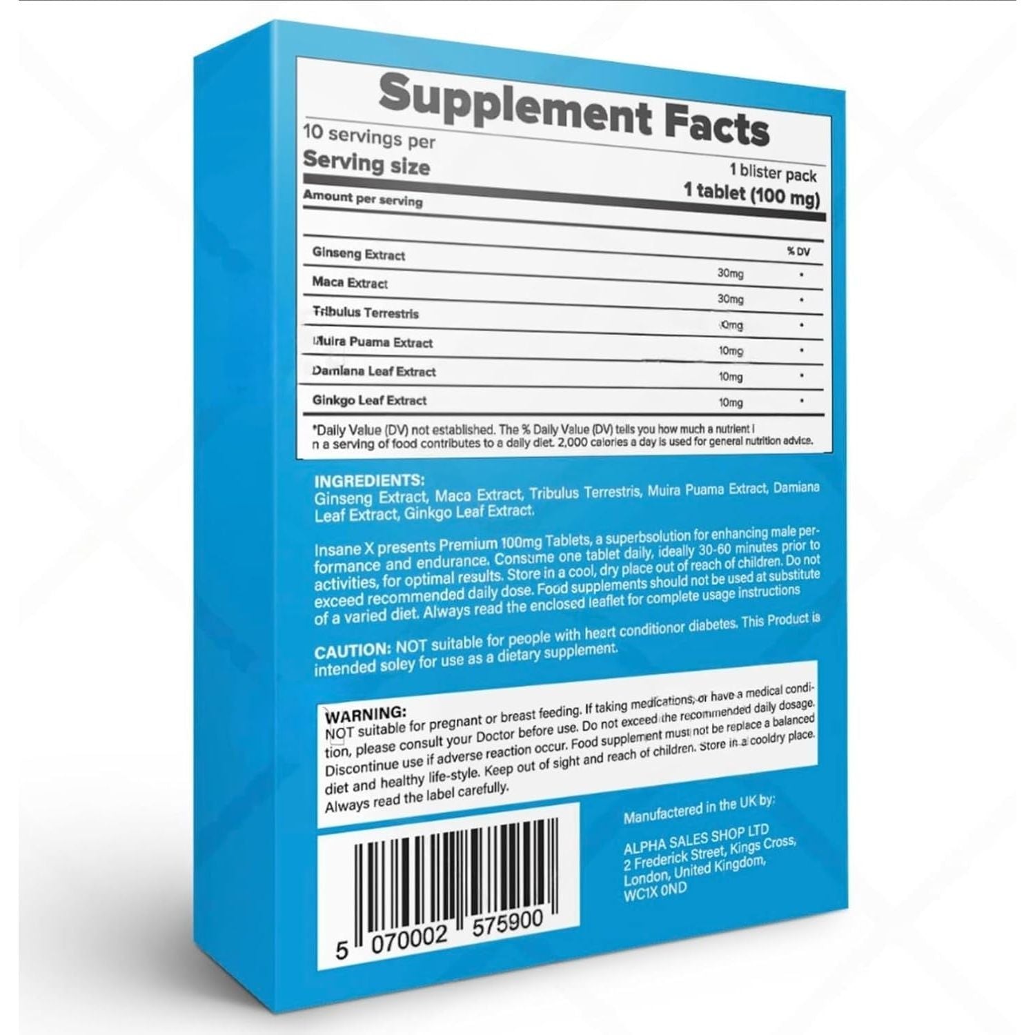 20 INSANE X Premium - Extra Strong Pills for Men UK - Natural Fast-Acting Ginseng Tablets for Men - for Enhanced Performance