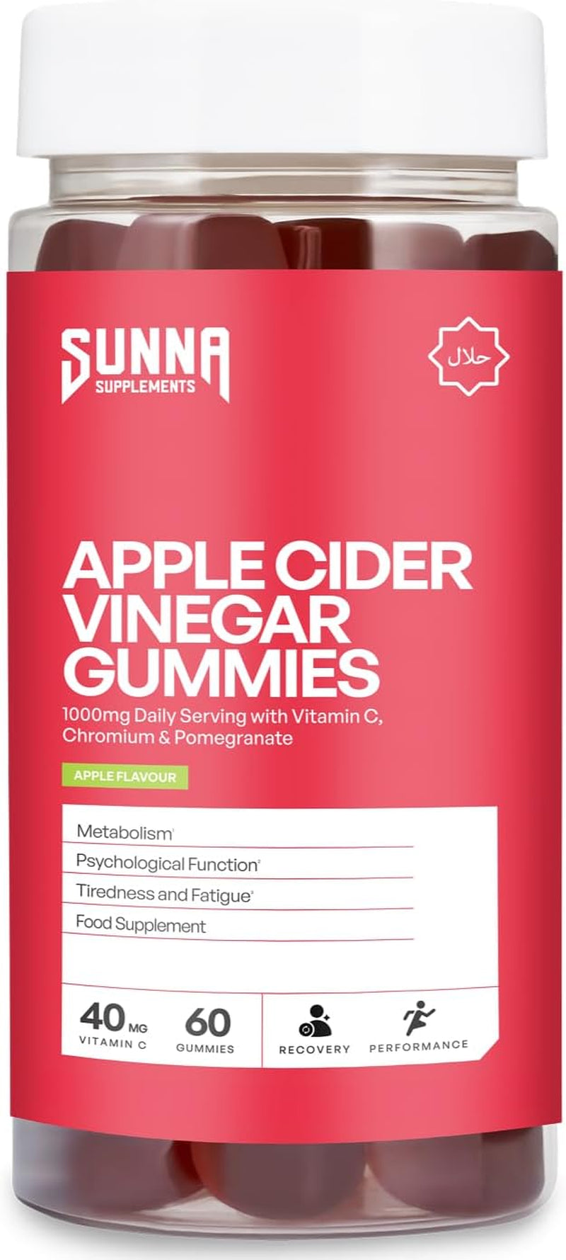 Sunna Supplements Apple Cider Vinegar Gummies 1000Mg – Supports Metabolism & Immune Health – with Vitamin C, Chromium & Pomegranate – Vegan, Non-Gmo, Gluten Free – 60 Gummies