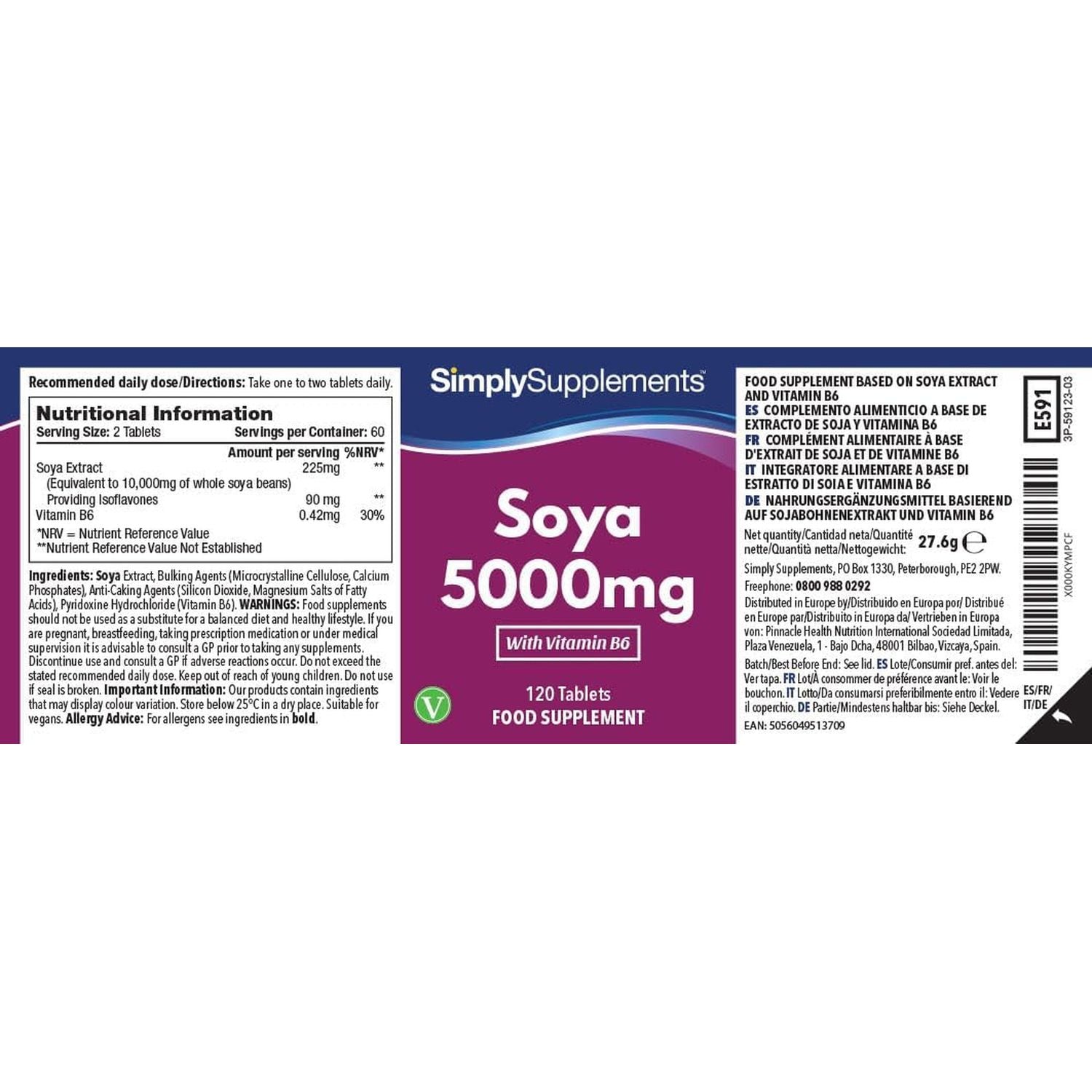 SOYA Isoflavones 5000Mg | Supports Hormonal Balance with Vitamin B6 | Potent Daily Formula | Vegan and Vegetarian Friendly | 120 Tablets = 2 Months' Supply | Manufactured in the UK