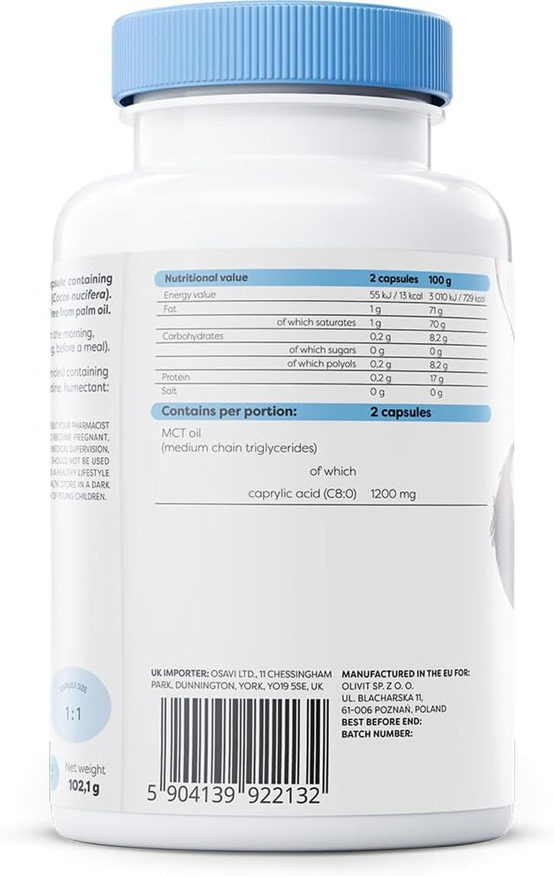 Osavi Caprylic Acid 1200Mg – 120 Softgels | Derived from MCT Oil of Coconut Palm | Easy to Swallow for Optimal Digestive Health