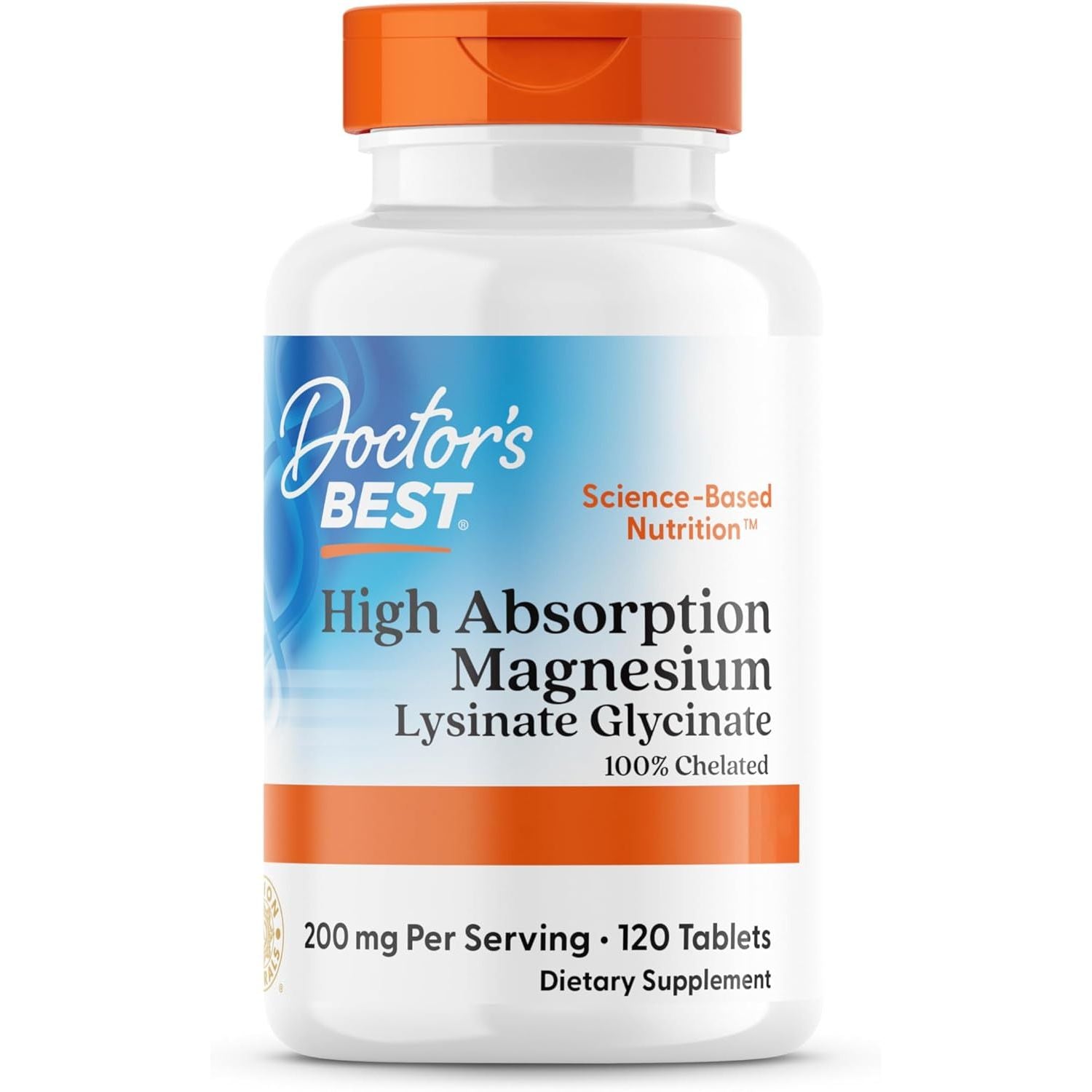 Doctor'S Best, High Absorption Magnesium, 100% Chelated with TRAACS, with Glycine and Lysine, 120 Vegan Tablets, Soya-Free, Gluten-Free, Non-Gmo