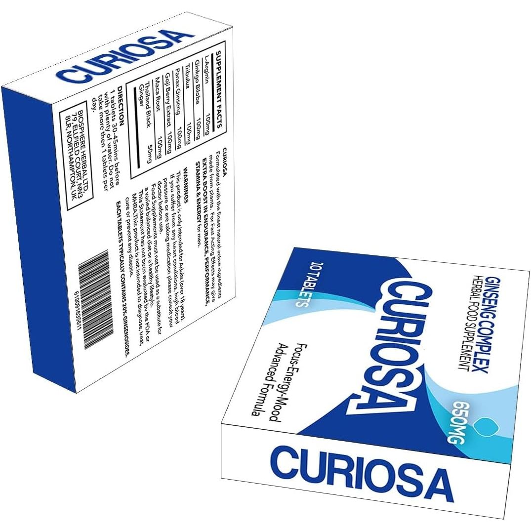 CURIOSA Blue 650Mg | Stronger | Longer | Harder | Performance | Extra Strength Enhancing Pills, Stamina Endurance Booster Supplement Pills for Men | 10 Ginseng Tablets
