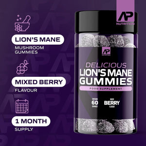 Lions Mane Gummies - 1000Mg Lions Mane Mushroom Gummies - Delicious Mixed Berry Flavour Mushroom Supplement (60 Vegan Gummies)