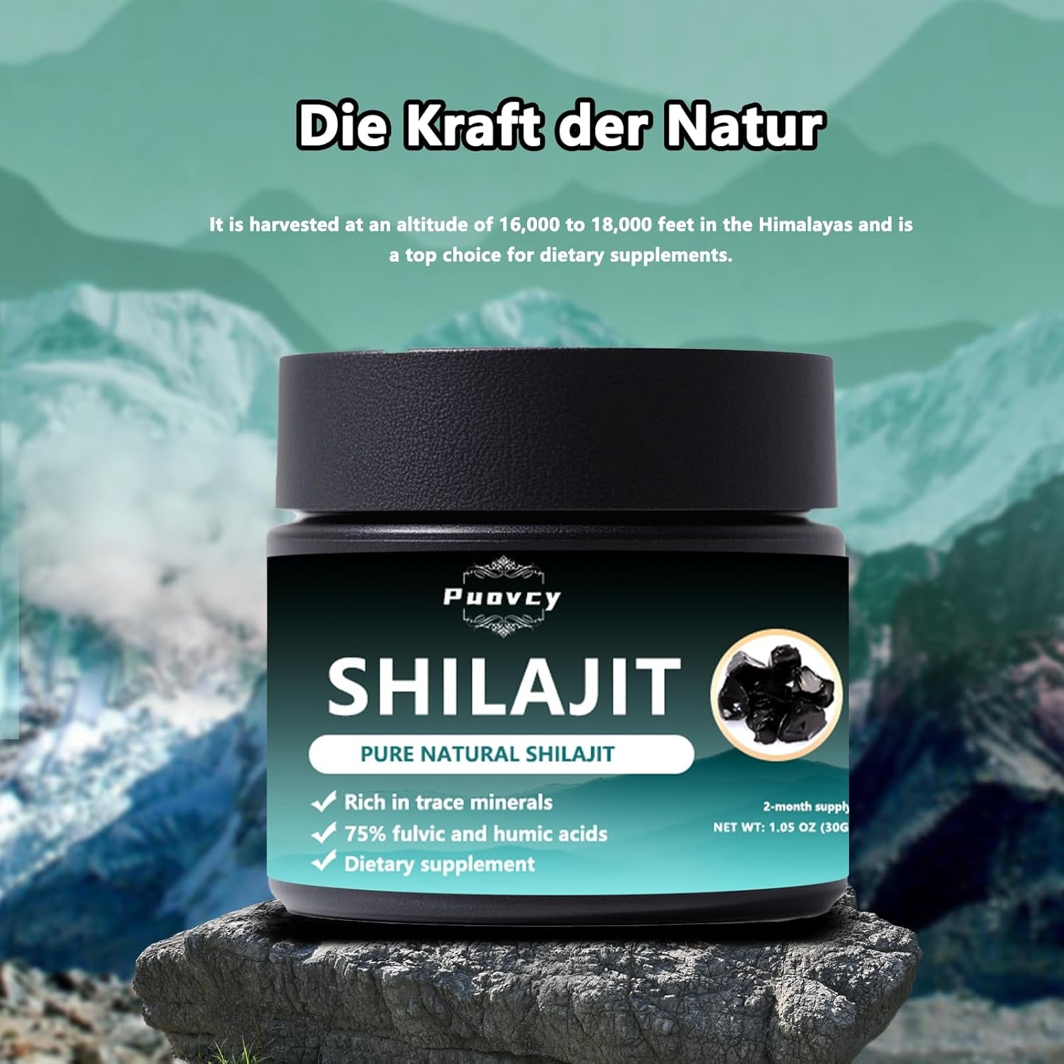 Shilajit Resin | Contains 75% Fulvic Acid | 85+ Trace Minerals, Gold Grade Shilajit Resin 30G, Provides Energy and Immunity, Suitable for Men and Women.