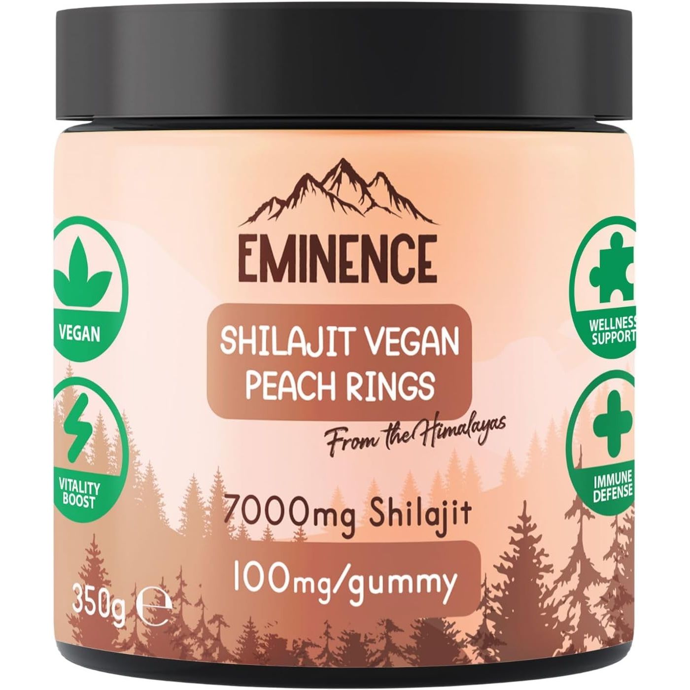 Eminence 7000Mg Pure Himalayan Shilajit Gummies | 100% Vegan | High Strength Organic Fulvic Acid Supplement | Natural Energy Booster | Women & Men | Made in UK - Peach Rings