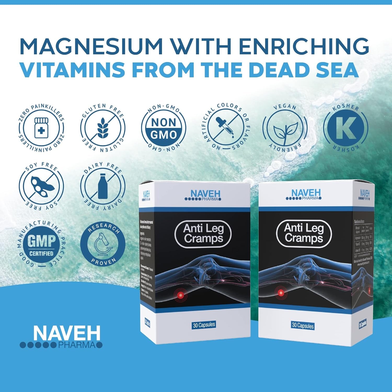 MAGNOX anti Leg Cramps Magnesium Supplement for Muscle Pain Relief, 190Mg, Nocturnal Leg Cramps, Pregnancy Cramps, Calf Cramps, Cramps in Feet, Charley Horse, Proven Remedy (30 Caps)