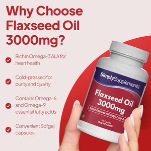 Flaxseed Oil 3000Mg | Supports Normal Cholesterol Levels | ALA Supplement for Omega 3 | Vegan-Friendly | 360 Softgels = 4 Month Supply | Made in the UK in Accordance with GMP Standards