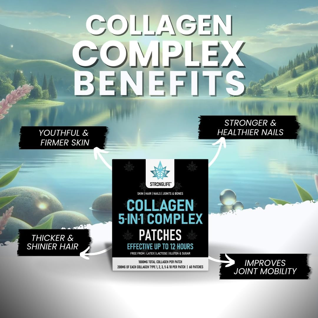 Collagen Complex Patches – Type 1, 2, 3, 5, | 60 Transdermal Patches for Skin, Hair, Nails, Joint Support | Anti-Ageing | High Absorption, like Collagen Powders & Capsules, Easy to Use, Long-Lasting