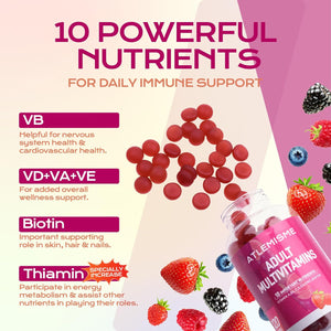 Adults Multivitamin Gummies,Mixed Berry Flavor,Essential Daily Vitamins A, C, D2, E, B6, Biotin & Zinc for Teens and Adults, 120 Count, 3G Each,Gelatin Free,Gluten-Free,Non-Gmo