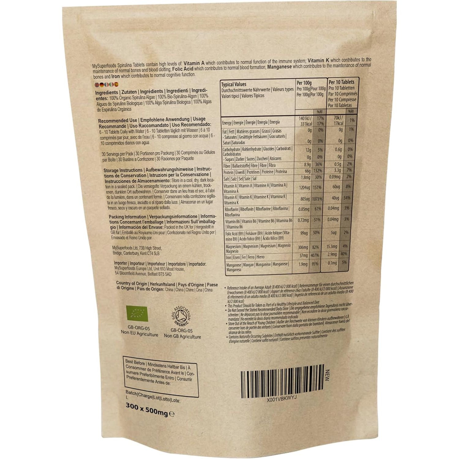 Spirulina Tablets | Organic | 300X500Mg | Natural Immune System Booster | Mysuperfoods