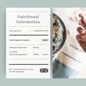 INNOPURE Magnesium Glycinate - 90 Capsules - Bioavailable Magnesium Supplements - 500Mg per Capsule Providing 100Mg of Pure Elemental Magnesium Bisglycinate Powder - Made in the UK