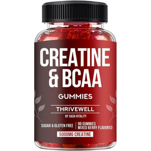 Creatine Monohydrate Gummies 5000Mg with 1000Mg Bcaas | Vegan & Sugar Free | 90 Premium Gummies | Mixed Berry Flavour | Health Candy Supplement