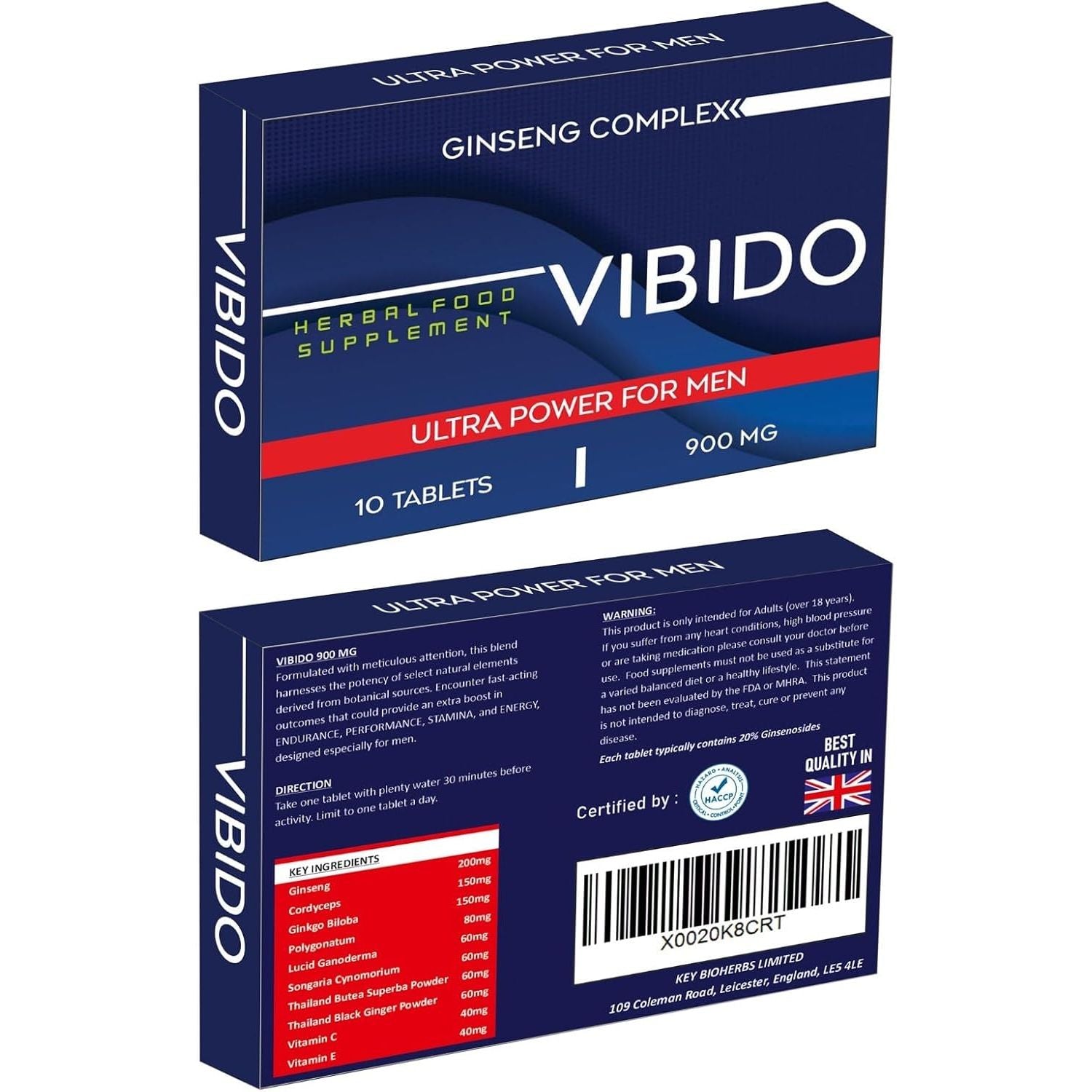 VIBIDO 900Mg | Stronger | Longer | Harder | Performance | Extra Strength Enhancing Pills, Stamina Endurance Booster Supplement Pills for Men | 10 Ginseng Tablets