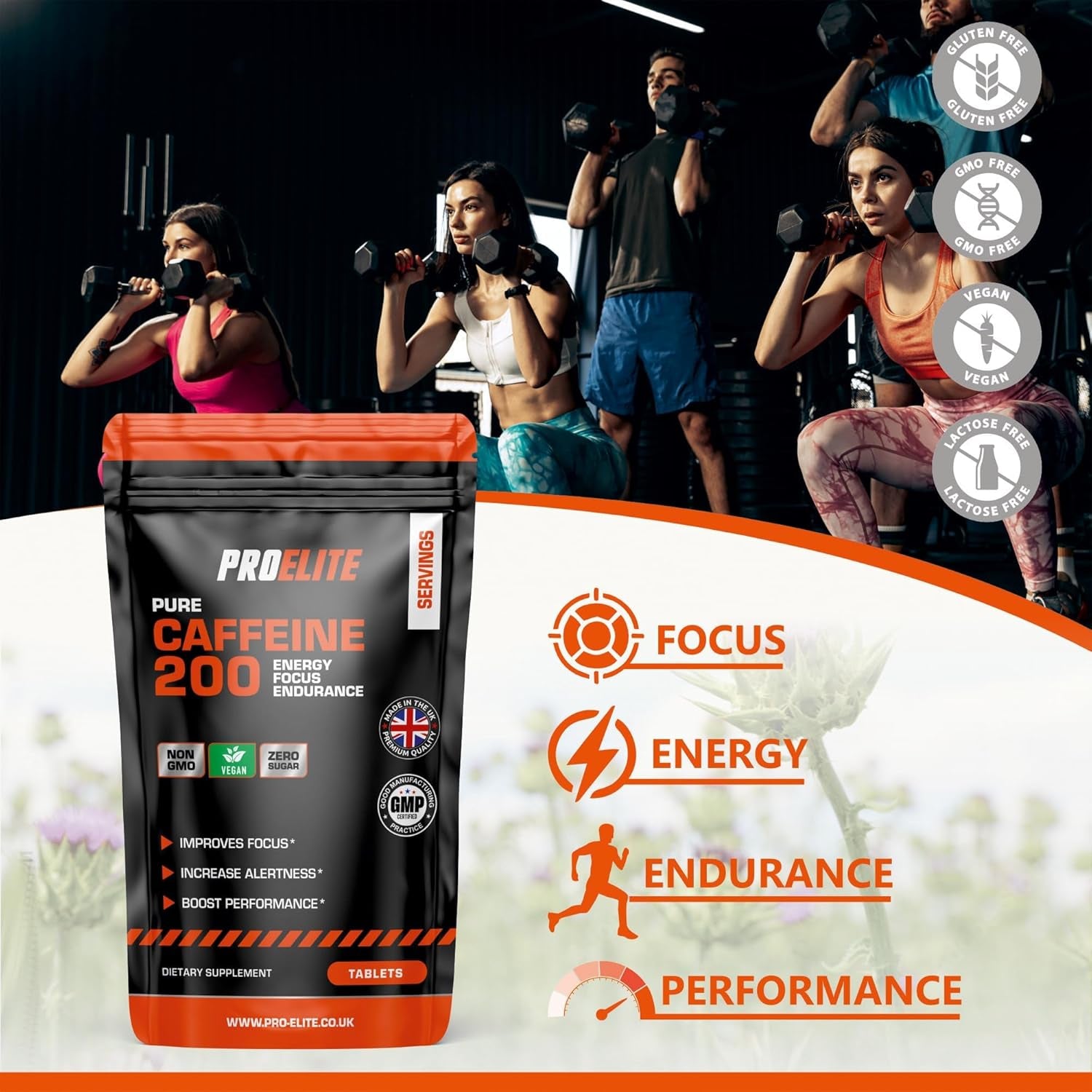 Caffeine 200Mg 120 Vegan Tablets | Energy Boost & Exercise Support Pre Workout Weight Loss | Improve Focus & Alertness | Vegan UK Made | Better than Caffeine Gels Gummies Capsules by PROELITE