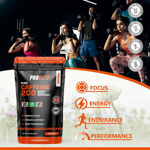 Caffeine 200Mg 120 Vegan Tablets | Energy Boost & Exercise Support Pre Workout Weight Loss | Improve Focus & Alertness | Vegan UK Made | Better than Caffeine Gels Gummies Capsules by PROELITE