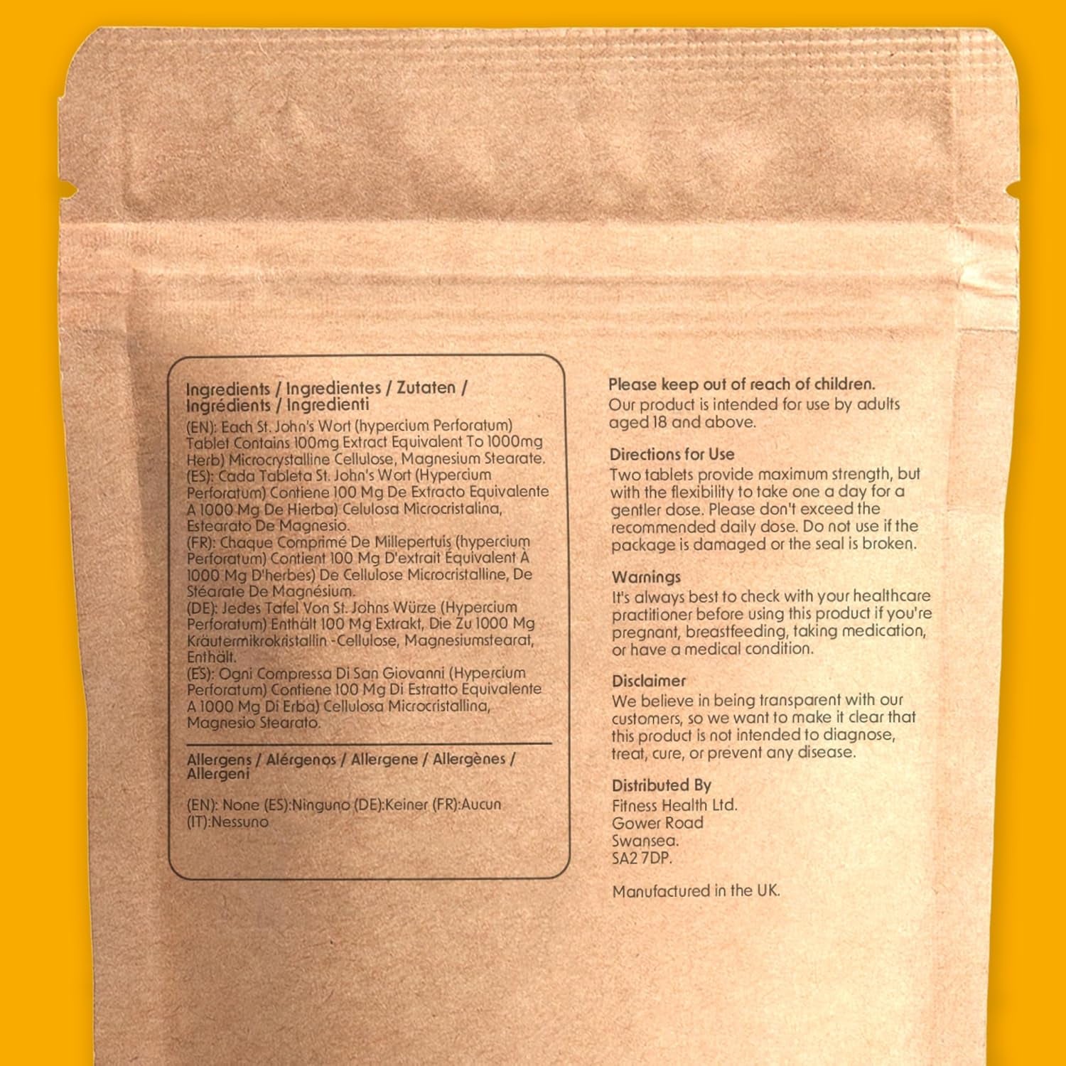 Fitness Health ST Johns Wort Tablets | Relief of Slightly Low Mood & Mild Anxiety | High Strength Supplement | Vegan Tablets & UK Made | High Strength St. John'S Wort Supplement | 1000MG (90 Tablets)