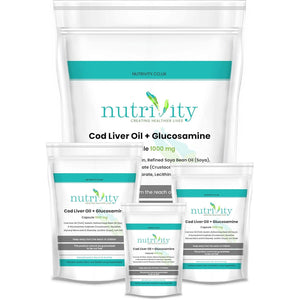 Cod Liver Oil & Glucosamine 1000Mg Capsules for Joint Health with Omega-3 Fish Oil Omega 3 Capsules High Strength Rich in EPA & DHA Cod Liver Capsules by Nutrivity UK 60 Caps