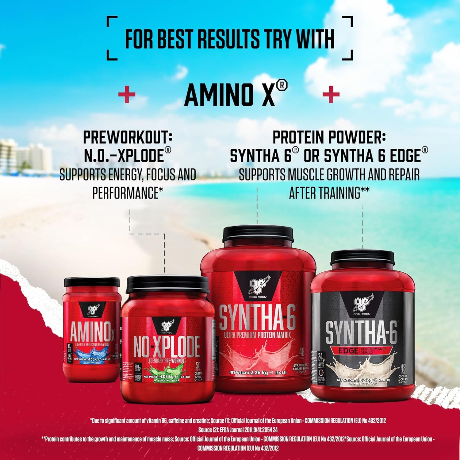 BSN Nutrition Amino X Supplement with Vitamin D, Vitamin B6 and Amino Acids, Watermelon Flavour, 70 Servings, 1 Kg