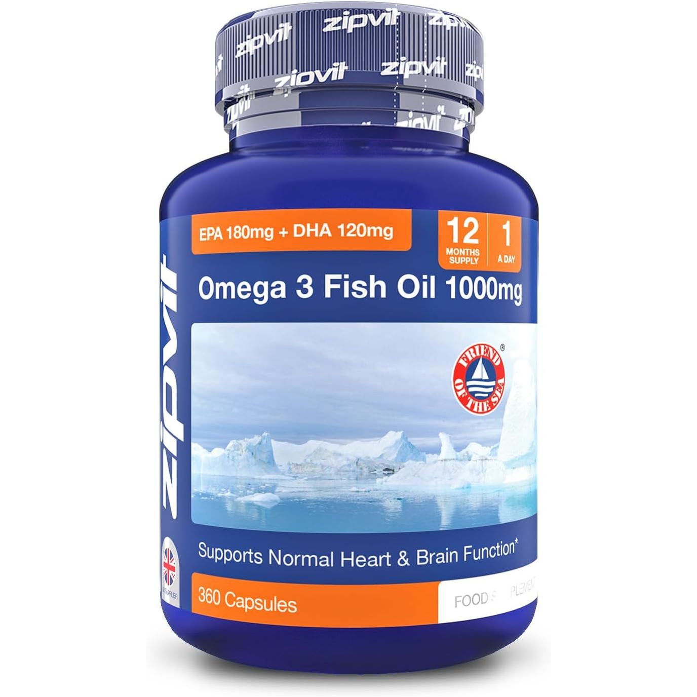 Omega 3 Fish Oil 1000Mg, 360 Softgel Capsules. 12 Months Supply. EPA 180Mg DHA 120Mg. Supports Heart, Brain Function and Eye Health.
