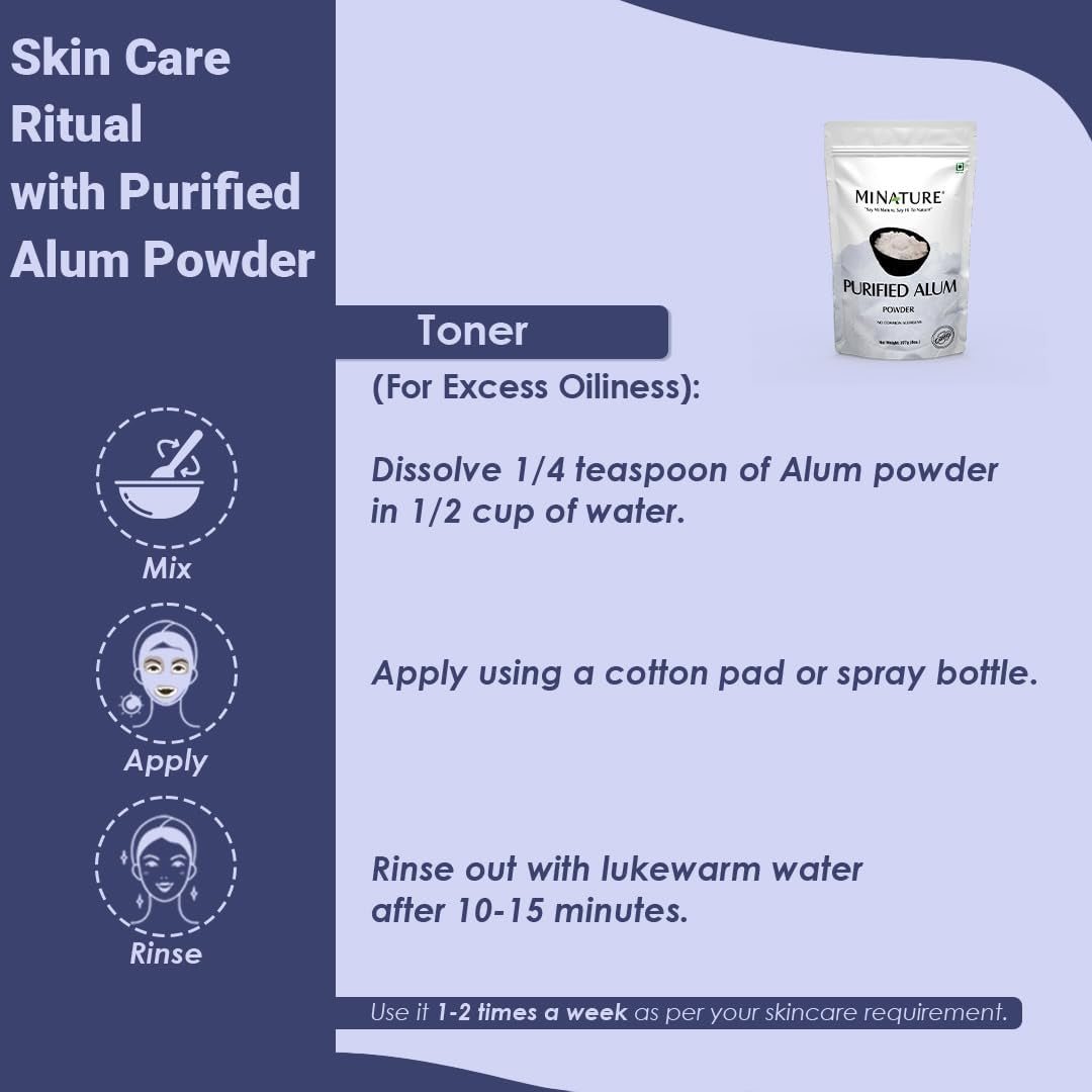 Mi Nature Alum Powder Potassium (Fitkari/Phitkari) -100% Natural Skincare for Acne, Odor Control & Water Purification Face Mask for |Pore Refining 227G |Face Pack Powder |Cruelty-Free