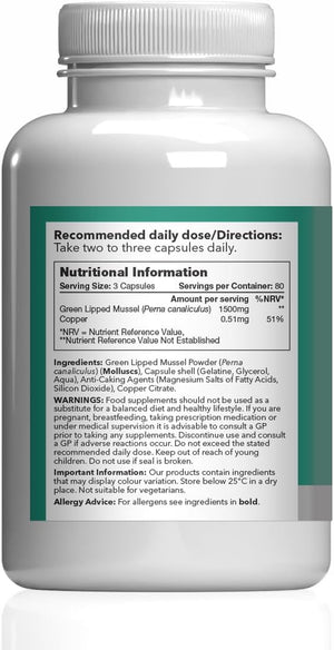 Green Lipped Mussel Capsules | 240 Capsules Providing 1500Mg of Support = 80 Days' Supply | High in Omega 3 Fats | Manufactured in the UK